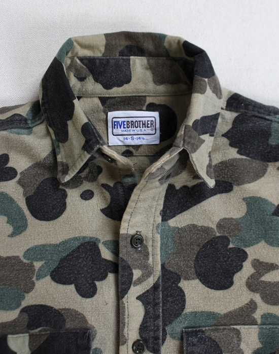 70&#039;s FIVE BROTHER DUCK HUNT CAMO FLANNEL SHIRT ( MADE IN U.S.A. , S size )