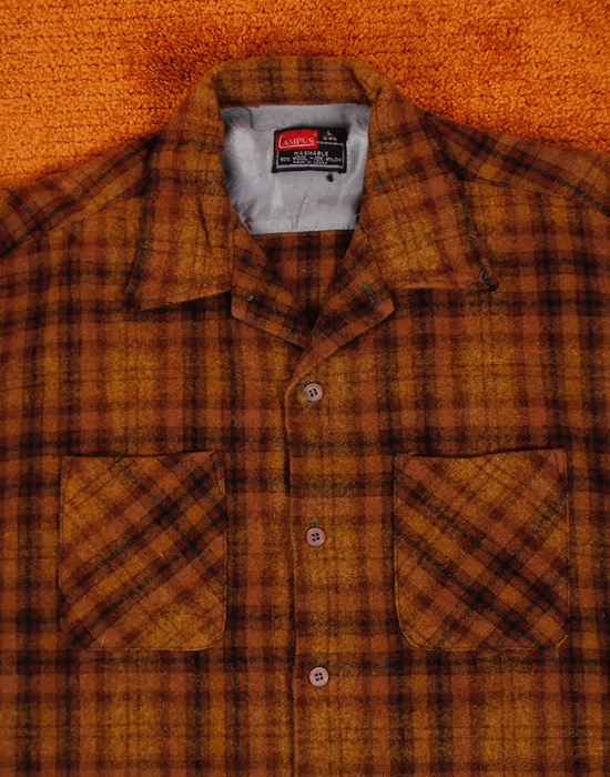 60&#039;s CAMPUS VINTAGE WOOL SHIRT ( Made in KOREA , 16-16 1/2 size )