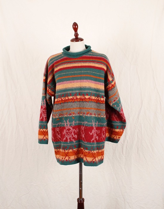 90&#039;s JACQUARD PARIS KNIT ONE PIECE ( Made in FRANCE , M size )