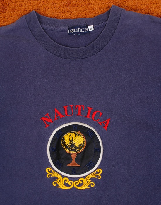 90&#039;s Vintage NAUTICA Embroidery T Shirt ( Made in U.S.A. , XL size )