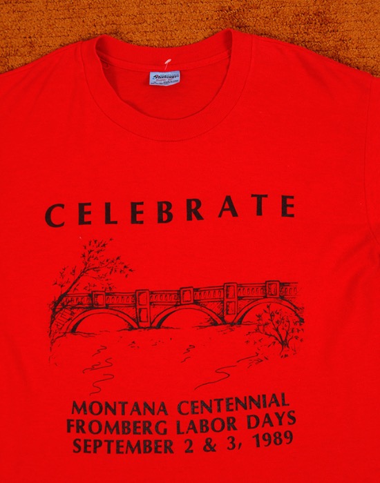 80&#039;s CELEBRATE MONTANA CENTENNIAL FROMBERG LABOR DAYS VINTAGE T-SHIRT ( Made in U.S.A. , M size )