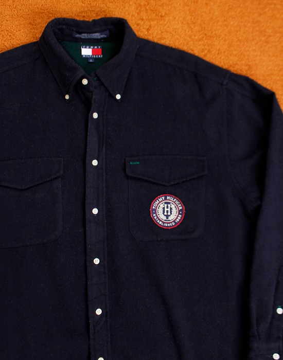 90&#039;s TOMMY HILFIGER WOOL MIX OVER SIZE SHIRT ( L size )