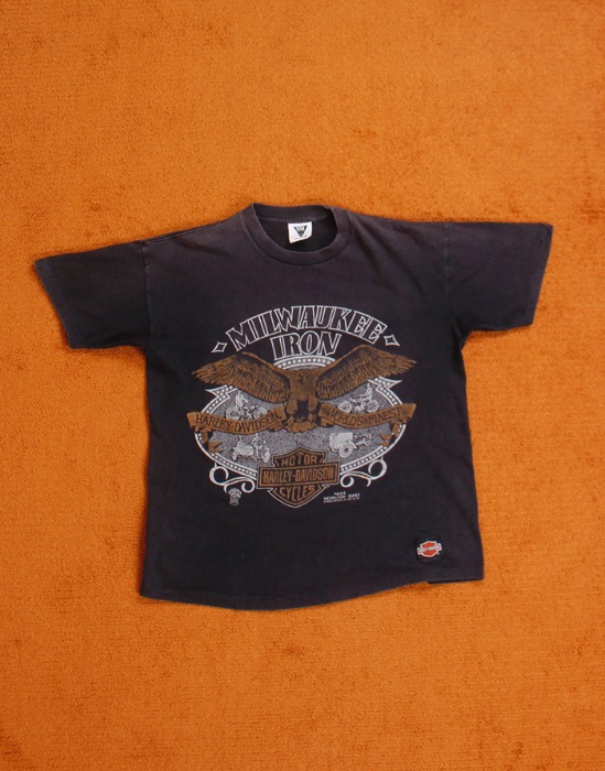 90&#039;s HARLEY-DAVIDSON MILWAUKEE IRON SSI VINTAGE T_SHIRT ( Made in U.S.A. , L size )