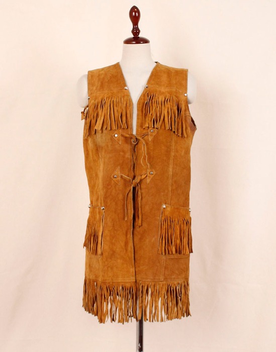 Vintage Western Suede Fringe Vest  ( MADE IN U.S.A ,  M  size )