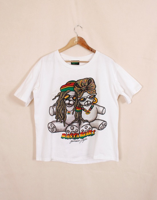 90&#039;s Vintage Jamaican Style Rastabear tee shirt  (  Single stitch , Made in U.S.A. ,  L size )