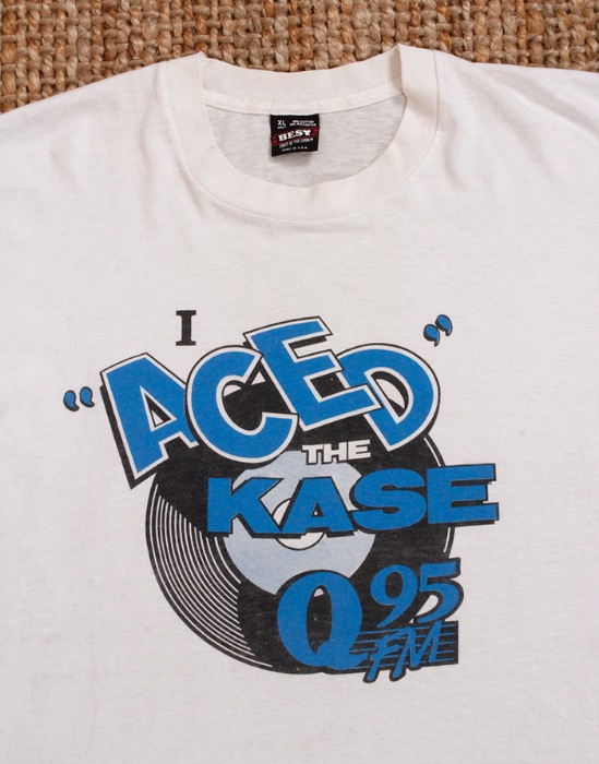 92&#039;s Q95 FM - &quot;I Aced The Kase&quot; Vintage T-Shirt ( Made in U.S.A. ,  50/50 , XL size )