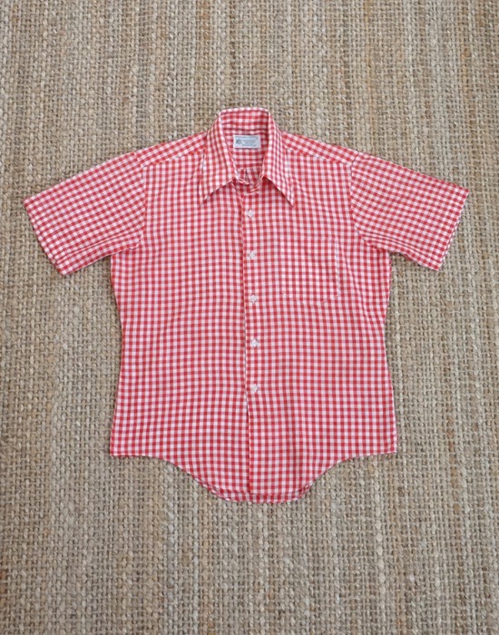 70&#039;s Vintage Kmart Satisfaction Always Gingham Check Shirt ( Made in U.S.A. , M size )