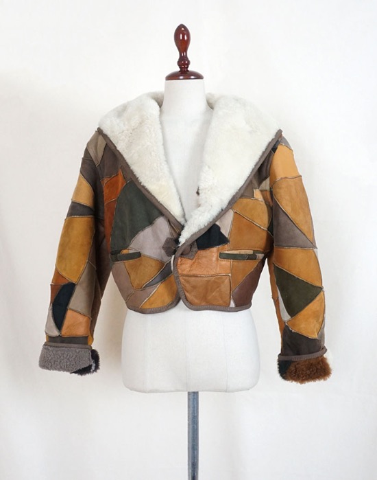 Vintage Sheepskin Patchwork Leather Jacket ( Sheepskin, M size )