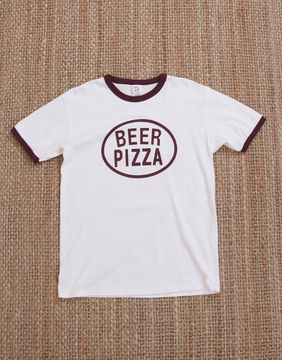 BEER PIZZA _ Cross &amp; Stitch Ringer T-Shirt ( Single Stitch, XXL size )