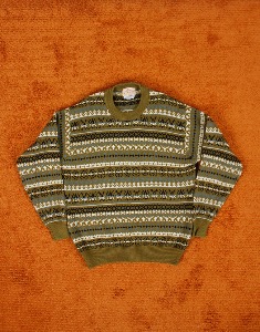 90&#039;s Pause Pattern Wool Sweater ( Made in British , L size )