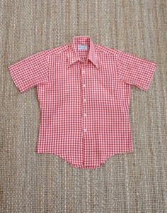 70&#039;s Vintage Kmart Satisfaction Always Gingham Check Shirt ( Made in U.S.A. , M size )
